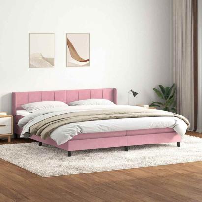 Pat box spring cu saltea, roz, 180x210 cm, catifea GartenMobel Dekor