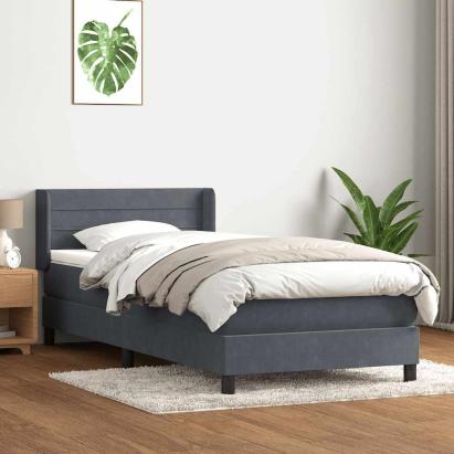 Pat box spring cu saltea, gri închis, 90x210 cm, catifea GartenMobel Dekor