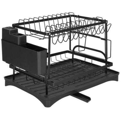 Suport vase 2 niveluri cu tava scurgere si suport tacamuri, 42x30x31,5 cm, negru Household NewTrend