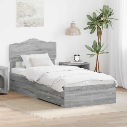 Cadru de pat cu headboard Gri Sonoma 100 x 200 cm Lemn compozit GartenMobel Dekor