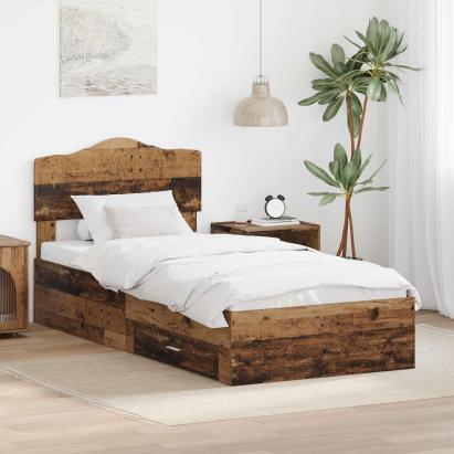 Cadru de pat cu headboard Lemn vechi 100 x 200 cm Lemn compozit GartenMobel Dekor