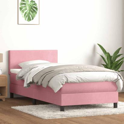 Pat box spring cu saltea, roz, 90x220 cm, catifea GartenMobel Dekor