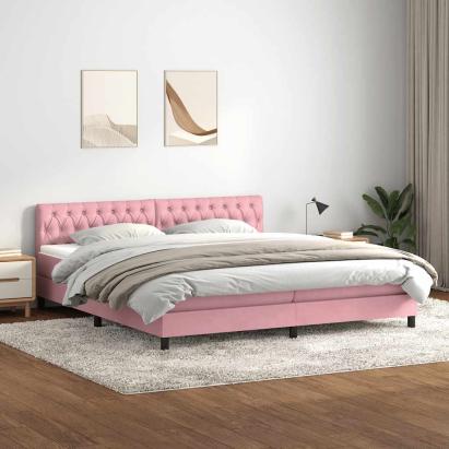 Pat box spring cu saltea, roz, 180x210 cm, catifea GartenMobel Dekor