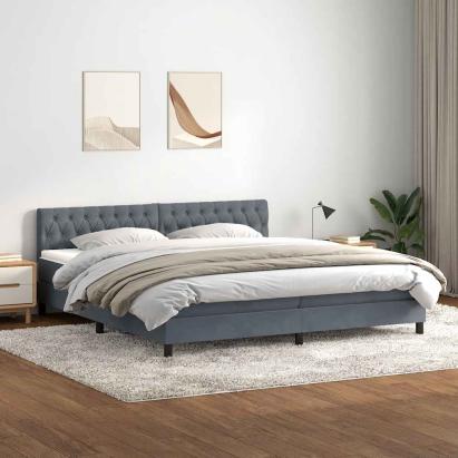 Pat box spring cu saltea, gri închis, 180x220 cm, catifea GartenMobel Dekor