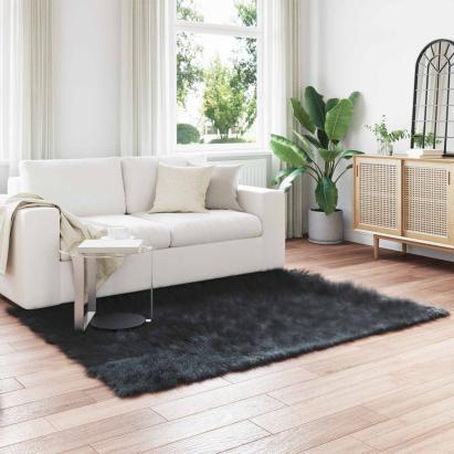 Covor din Lână Faux Tafalla Negru 140 x 200 cm Poliester GartenMobel Dekor