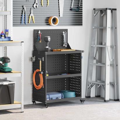 Cărucior pentru unelte cu raft cu roata Negru 65 x 35 x 111 cm GartenMobel Dekor