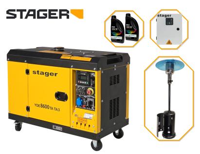 Pachet Generator insonorizat Stager YDE8600TA-TA3 V2, 7.5kVA, DualPower + Automatizare trifazata YA40063F12STA, 63A + Zobo H1207G Incalzitor terasa pe gaz 12.5kW + 2L ulei ProAdvanced PowerfulTools
