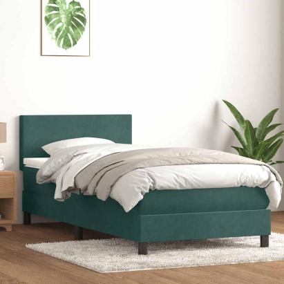 Pat box spring cu saltea, verde închis, 90x210 cm, catifea GartenMobel Dekor