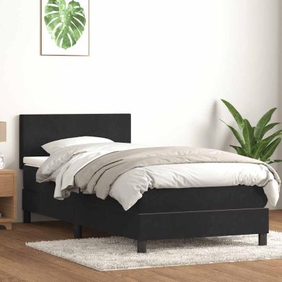 Pat box spring cu saltea, negru, 90x220 cm, catifea GartenMobel Dekor