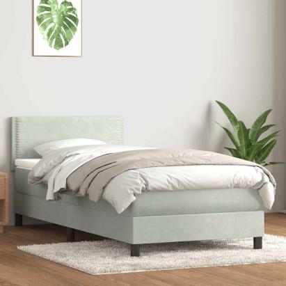 Pat box spring cu saltea, gri deschis, 80x220 cm, catifea GartenMobel Dekor