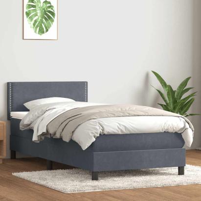 Pat box spring cu saltea, gri închis, 90x220 cm, catifea GartenMobel Dekor