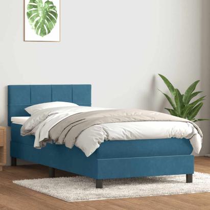 Pat box spring cu saltea, albastru închis, 90x210 cm, catifea GartenMobel Dekor
