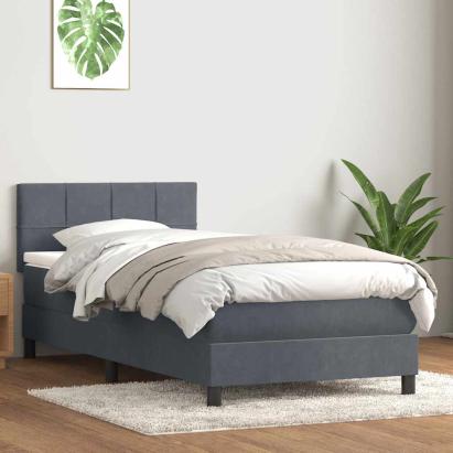 Pat box spring cu saltea, gri închis, 90x220 cm, catifea GartenMobel Dekor