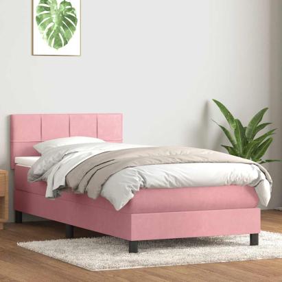 Pat box spring cu saltea, roz, 100x220 cm, catifea GartenMobel Dekor