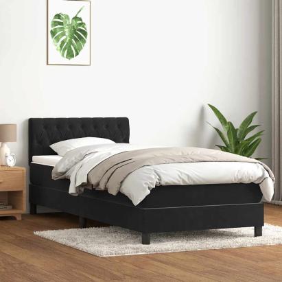 Pat box spring cu saltea, negru, 90x210 cm, catifea GartenMobel Dekor