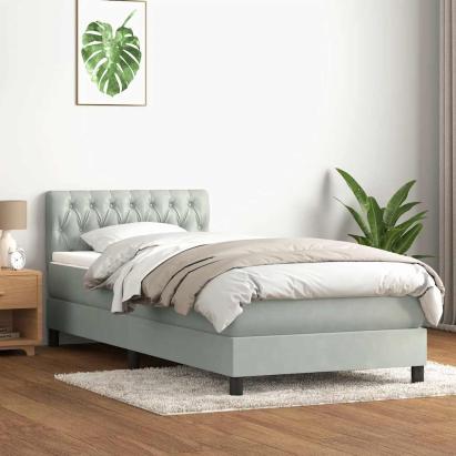 Pat box spring cu saltea, gri deschis, 80x220 cm, catifea GartenMobel Dekor