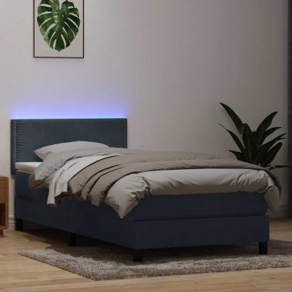Pat cu arcuri cu saltea și LED, gri închis, 90x220 cm, catifea GartenMobel Dekor