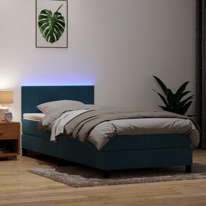 Pat cu arcuri cu saltea și LED, albastru închis, 80x220 cm, catifea GartenMobel Dekor
