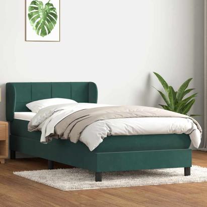Pat box spring cu saltea, verde închis, 90x210 cm, catifea GartenMobel Dekor