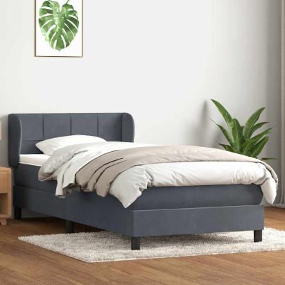 Pat box spring cu saltea, gri închis, 90x220 cm, catifea GartenMobel Dekor