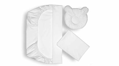 Set lenjerie patut + pernuta pentru formarea capului bebelusului SomnArt, bumbac egiptean, 60x120 cm, Alb Relax KipRoom