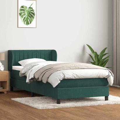 Pat box spring cu saltea, verde închis, 90x210 cm, catifea GartenMobel Dekor