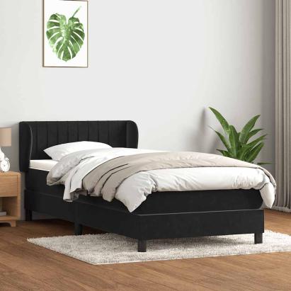 Pat box spring cu saltea, negru, 90x220 cm, catifea GartenMobel Dekor