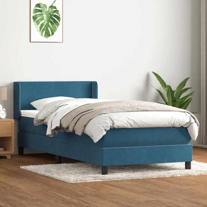 Pat box spring cu saltea, albastru închis, 80x220 cm, catifea GartenMobel Dekor