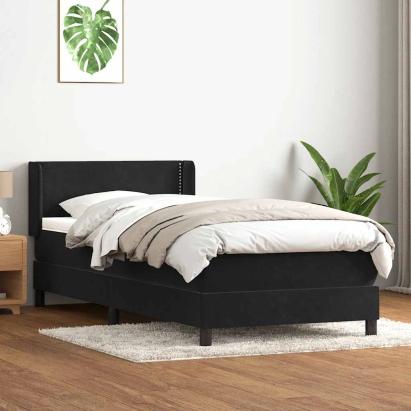 Pat box spring cu saltea, negru, 90x210 cm, catifea GartenMobel Dekor