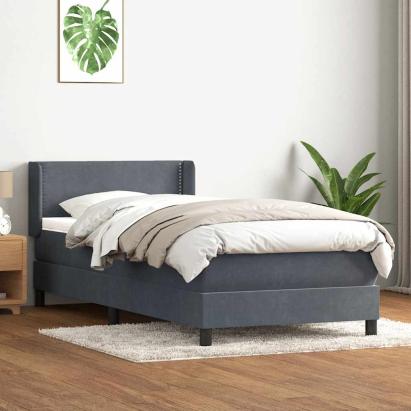 Pat box spring cu saltea, gri închis, 90x220 cm, catifea GartenMobel Dekor