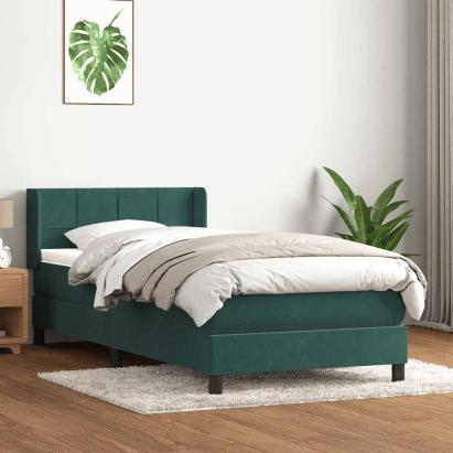 Pat box spring cu saltea, verde închis, 90x210 cm, catifea GartenMobel Dekor