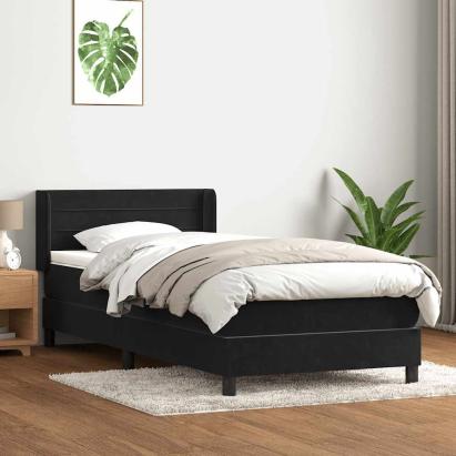 Pat box spring cu saltea, negru, 90x220 cm, catifea GartenMobel Dekor