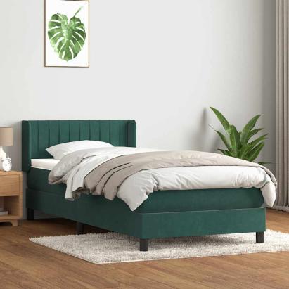 Pat box spring cu saltea, verde închis, 90x210 cm, catifea GartenMobel Dekor