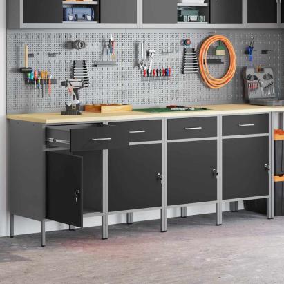Dulap de lucru cu sertar 4 pcs Negru și Gri 200 x 55 x 85 cm GartenMobel Dekor
