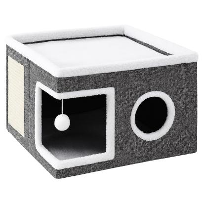 Ansamblu de zgariat pentru pisici cu casuta si pat superior, cu jucarie, 42x42x30 cm Household NewTrend