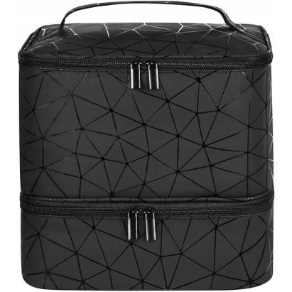 Organizator cosmetica tip beauty cu 2 compartimente, piele ecologica, 24x24x20 cm Household NewTrend