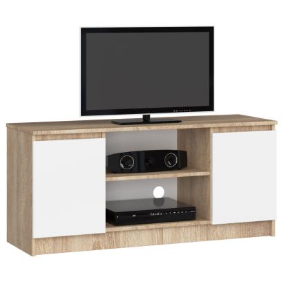 Comoda TV cu 2 usi si o polita, PAL laminat 16 mm, 120x40x55 cm, stejar sonoma si alb Household NewTrend