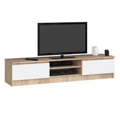 Comoda TV cu 2 usi si rafturi centrale, PAL laminat, 160x40x33 cm, stejar sonoma si alb Household NewTrend