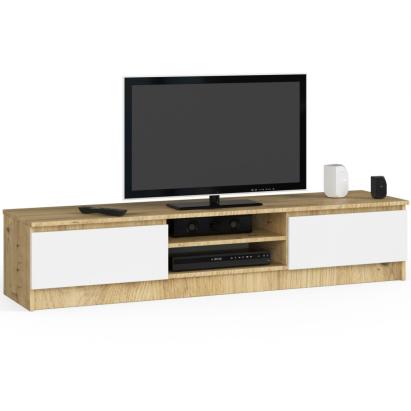 Comoda TV cu 2 usi si rafturi centrale, PAL laminat, 160x40x33 cm, stejar artisan si alb Household NewTrend