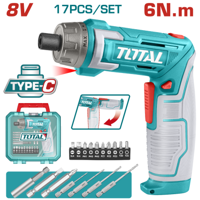 TOTAL - SURUBELNITA 8V LI-ION +ACCESORII, INCARCARE USB PowerTool TopQuality