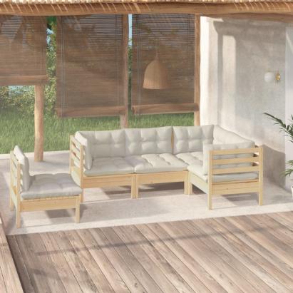 Set mobilier grădină cu perne crem, 5 piese, lemn masiv de pin GartenMobel Dekor