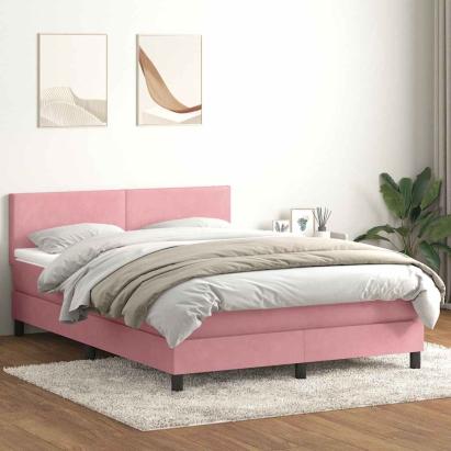 Pat box spring cu saltea, roz, 160x220 cm, catifea GartenMobel Dekor