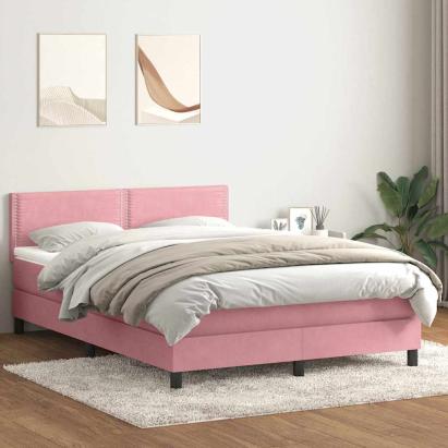 Pat box spring cu saltea, roz, 160x210 cm, catifea GartenMobel Dekor
