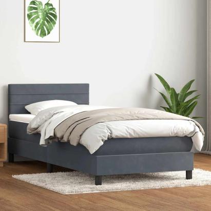 Pat box spring cu saltea, gri închis, 80x220 cm, catifea GartenMobel Dekor