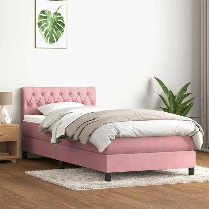 Pat box spring cu saltea, roz, 90x210 cm, catifea GartenMobel Dekor