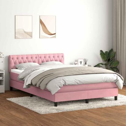 Pat box spring cu saltea, roz, 160x210 cm, catifea GartenMobel Dekor