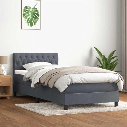 Pat box spring cu saltea, gri închis, 80x220 cm, catifea GartenMobel Dekor