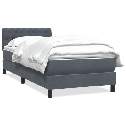 Pat box spring cu saltea, gri închis, 90x220 cm, catifea GartenMobel Dekor