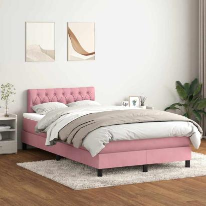 Pat box spring cu saltea, roz, 120x220 cm, catifea GartenMobel Dekor