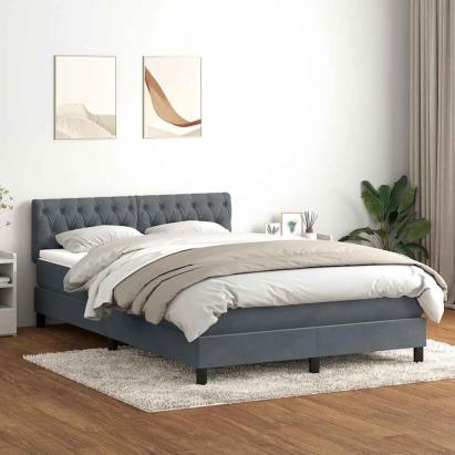 Pat box spring cu saltea, gri închis, 140x220 cm, catifea GartenMobel Dekor